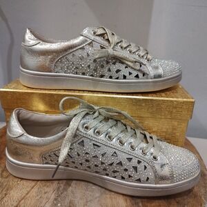 Lady Couture Paris Gold Embellished Sneakers Sz 9 Laser Cut Glam Rhinestone